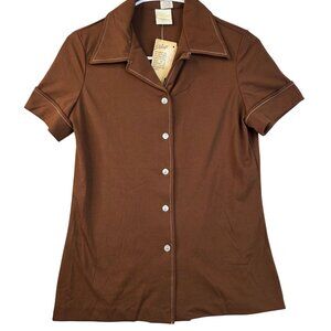 Vintage 70s Stylecraft Button Up Shirt 10 Brown Golf Retro Country Club Office
